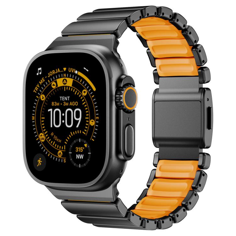 Pulseira de Relógio em Silicone com Fecho Magnético e Conta Única em Aço Inoxidável, Para Apple Watch 46mm / 49mm / 45mm / 44mm