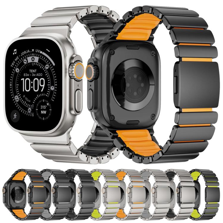Pulseira de Relógio em Silicone com Fecho Magnético e Conta Única em Aço Inoxidável, Para Apple Watch 46mm / 49mm / 45mm / 44mm