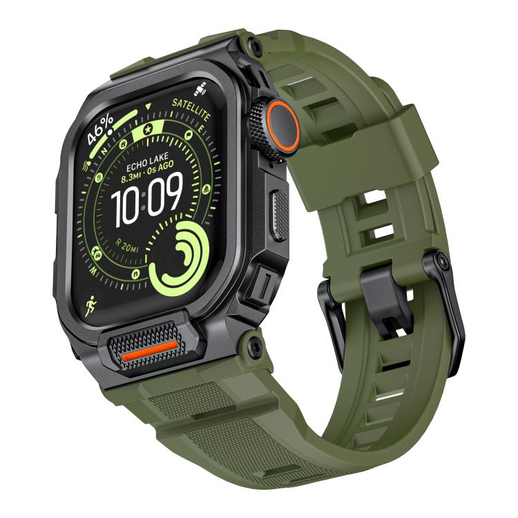Bracelete de relógio integrada em silicone com capa vibrante de liga de zinco, para Apple Watch Series 11 / 10 46mm