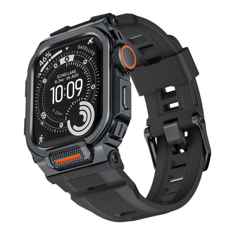 Bracelete de relógio integrada em silicone com capa vibrante de liga de zinco, para Apple Watch Series 11 / 10 46mm