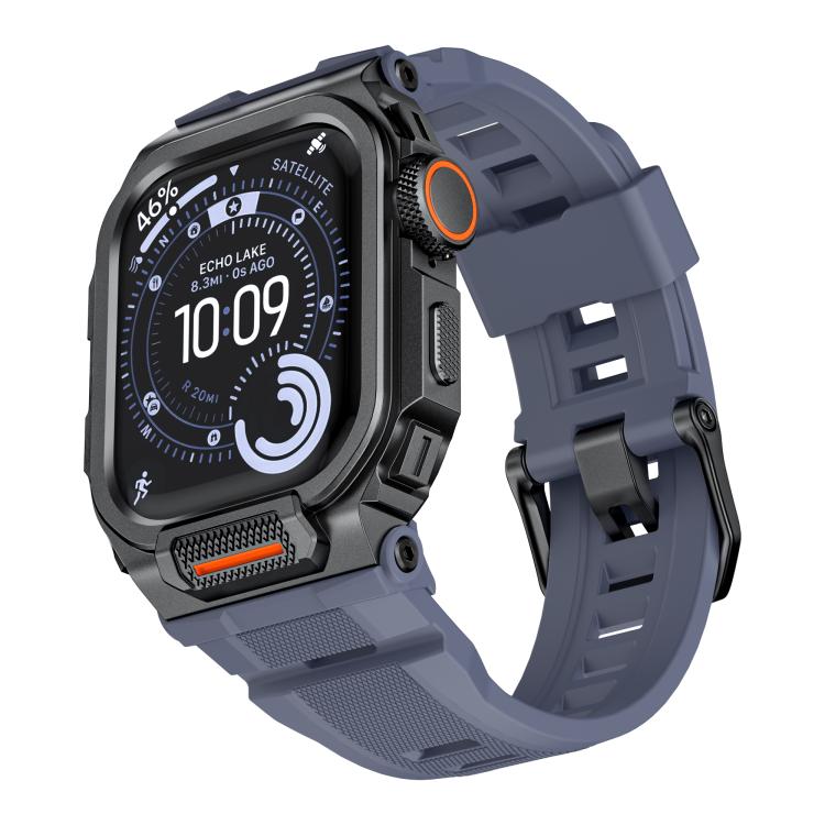 Bracelete de relógio integrada em silicone com capa vibrante de liga de zinco, para Apple Watch Series 11 / 10 46mm