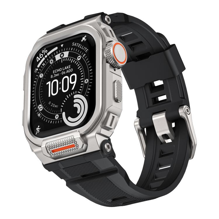Bracelete de relógio integrada em silicone com capa vibrante de liga de zinco, para Apple Watch Series 11 / 10 46mm