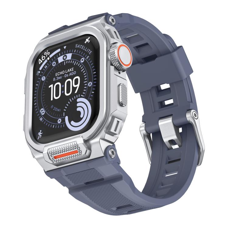 Bracelete de relógio integrada em silicone com capa vibrante de liga de zinco, para Apple Watch Series 11 / 10 46mm