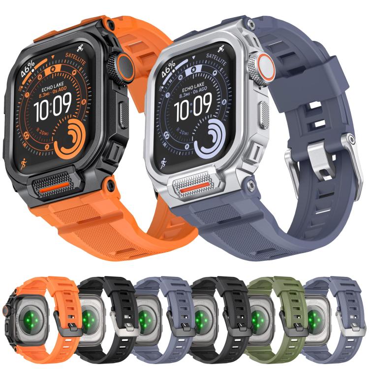 Bracelete de relógio integrada em silicone com capa vibrante de liga de zinco, para Apple Watch Series 11 / 10 46mm