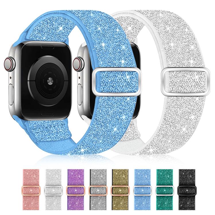Correia de relógio em nylon elástico com glitter, para Apple Watch 49mm / 46mm / 45mm / 44mm, para Apple Watch 42mm / 41mm / 40mm / 38mm