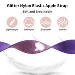 Correia de relógio em nylon elástico com glitter, para Apple Watch 49mm / 46mm / 45mm / 44mm, para Apple Watch 42mm / 41mm / 40mm / 38mm