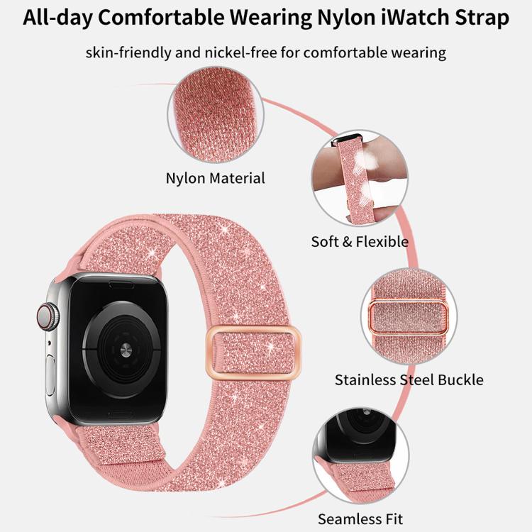 Correia de relógio em nylon elástico com glitter, para Apple Watch 49mm / 46mm / 45mm / 44mm, para Apple Watch 42mm / 41mm / 40mm / 38mm