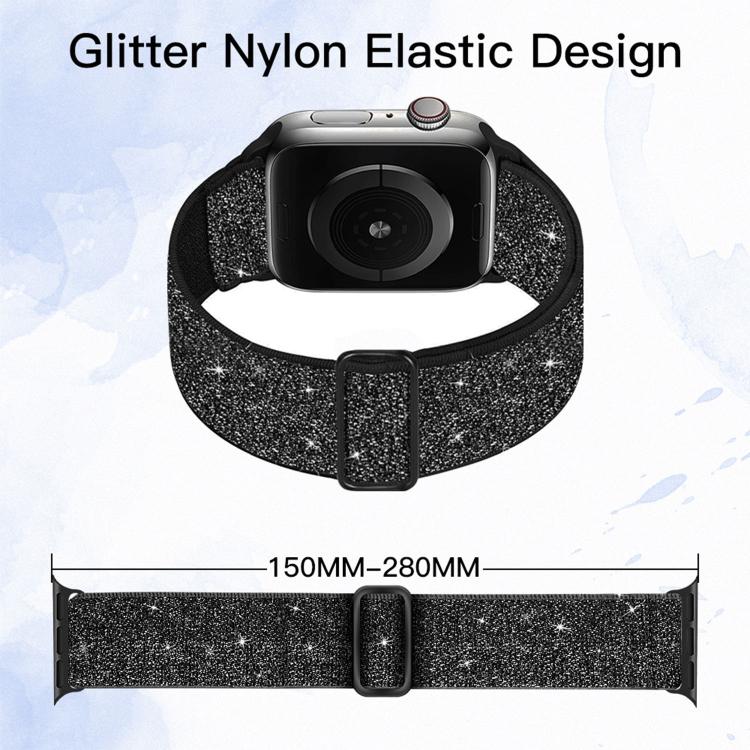 Correia de relógio em nylon elástico com glitter, para Apple Watch 49mm / 46mm / 45mm / 44mm, para Apple Watch 42mm / 41mm / 40mm / 38mm