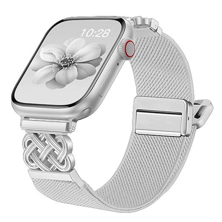 Correia de relógio em nylon elástico com fivela magnética nó chinês e sarja, para Apple Watch 49mm / 46mm / 45mm / 44mm, para Apple Watch 42mm / 41mm / 40mm / 38mm