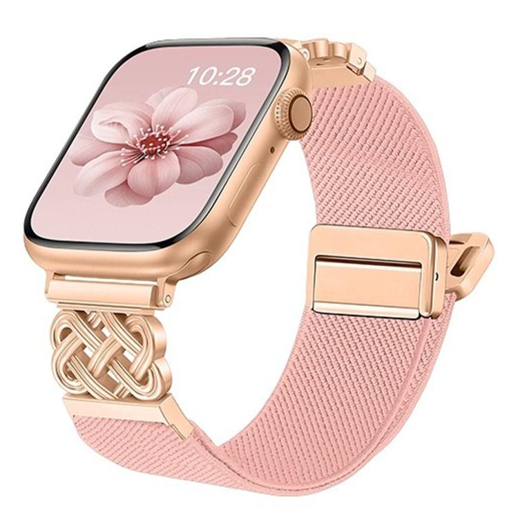 Correia de relógio em nylon elástico com fivela magnética nó chinês e sarja, para Apple Watch 49mm / 46mm / 45mm / 44mm, para Apple Watch 42mm / 41mm / 40mm / 38mm