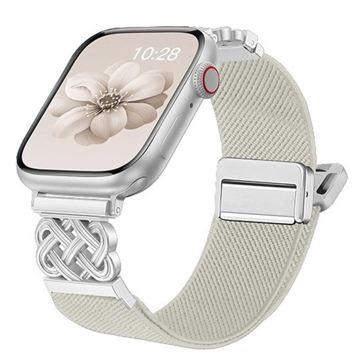 Correia de relógio em nylon elástico com fivela magnética nó chinês e sarja, para Apple Watch 49mm / 46mm / 45mm / 44mm, para Apple Watch 42mm / 41mm / 40mm / 38mm