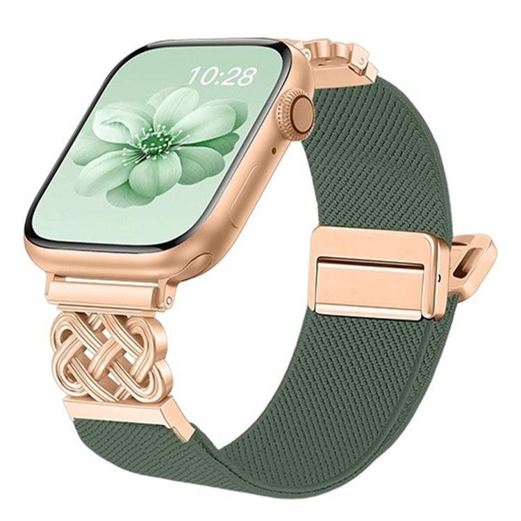 Correia de relógio em nylon elástico com fivela magnética nó chinês e sarja, para Apple Watch 49mm / 46mm / 45mm / 44mm, para Apple Watch 42mm / 41mm / 40mm / 38mm