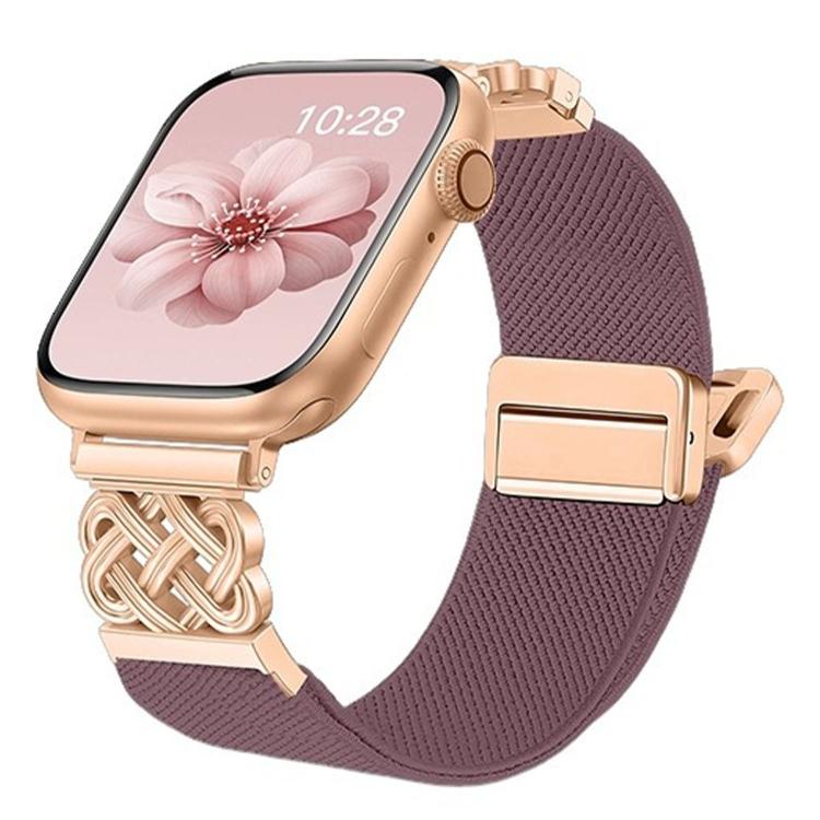 Correia de relógio em nylon elástico com fivela magnética nó chinês e sarja, para Apple Watch 49mm / 46mm / 45mm / 44mm, para Apple Watch 42mm / 41mm / 40mm / 38mm