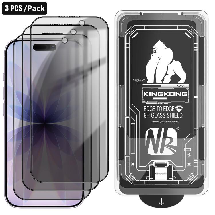 3 PCS/Pack Easy Install Box Dust-Free 3D Curved Privacy Electroplated Explosion-Proof Tempered Glass Film, For iPhone 18, For iPhone 18 Pro, For iPhone 18 Pro Max, For iPhone 17 Pro Max, For iPhone 17 Pro, For iPhone 17, For iPhone Air                 ...