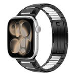 Correia de relógio em aço inoxidável com incrustação de borracha multifacetada, para Apple Watch 46mm / 49mm / 45mm / 44mm, para Apple Watch 42mm / 41mm / 40mm / 38mm