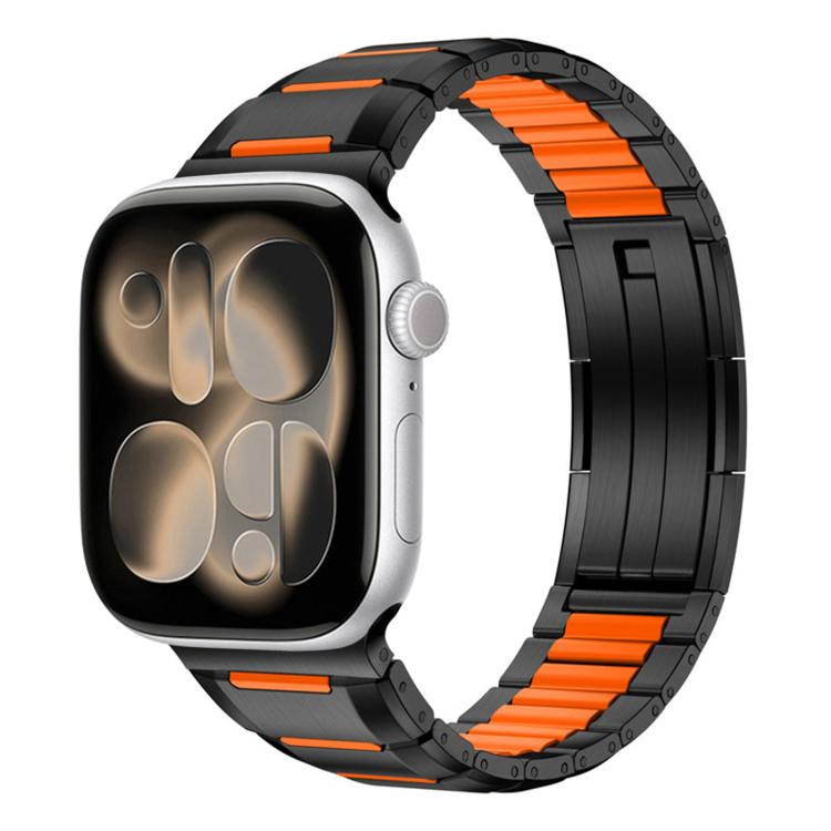 Correia de relógio em aço inoxidável com incrustação de borracha multifacetada, para Apple Watch 46mm / 49mm / 45mm / 44mm, para Apple Watch 42mm / 41mm / 40mm / 38mm