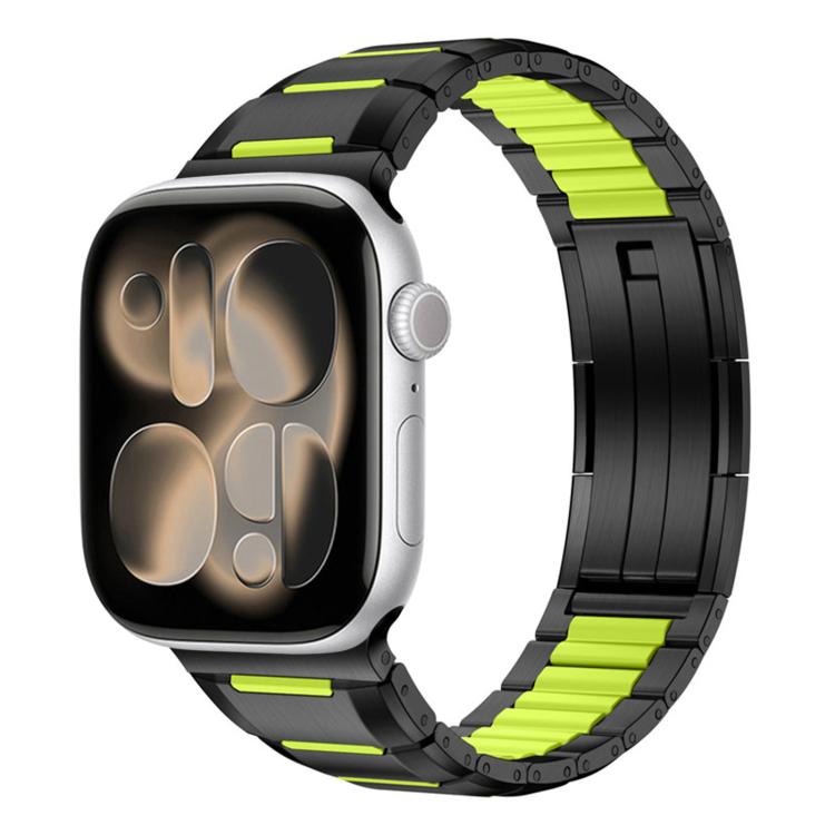 Correia de relógio em aço inoxidável com incrustação de borracha multifacetada, para Apple Watch 46mm / 49mm / 45mm / 44mm, para Apple Watch 42mm / 41mm / 40mm / 38mm