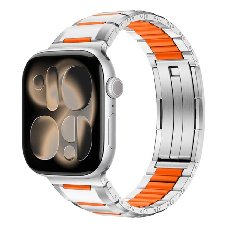 Correia de relógio em aço inoxidável com incrustação de borracha multifacetada, para Apple Watch 46mm / 49mm / 45mm / 44mm, para Apple Watch 42mm / 41mm / 40mm / 38mm