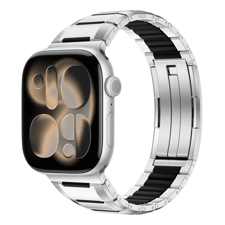 Correia de relógio em aço inoxidável com incrustação de borracha multifacetada, para Apple Watch 46mm / 49mm / 45mm / 44mm, para Apple Watch 42mm / 41mm / 40mm / 38mm