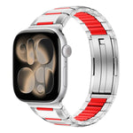 Correia de relógio em aço inoxidável com incrustação de borracha multifacetada, para Apple Watch 46mm / 49mm / 45mm / 44mm, para Apple Watch 42mm / 41mm / 40mm / 38mm