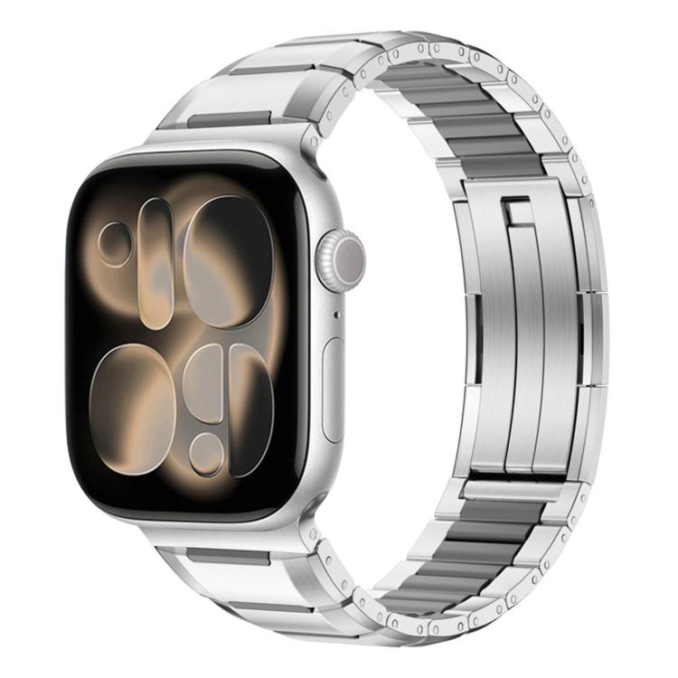 Correia de relógio em aço inoxidável com incrustação de borracha multifacetada, para Apple Watch 46mm / 49mm / 45mm / 44mm, para Apple Watch 42mm / 41mm / 40mm / 38mm