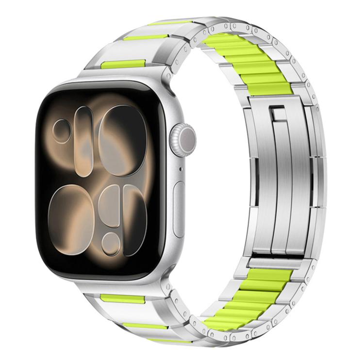 Correia de relógio em aço inoxidável com incrustação de borracha multifacetada, para Apple Watch 46mm / 49mm / 45mm / 44mm, para Apple Watch 42mm / 41mm / 40mm / 38mm