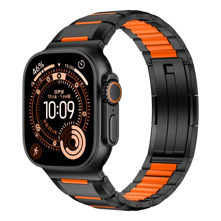 Correia de relógio em aço inoxidável com incrustação de borracha multifacetada, para Apple Watch 46mm / 49mm / 45mm / 44mm, para Apple Watch 42mm / 41mm / 40mm / 38mm