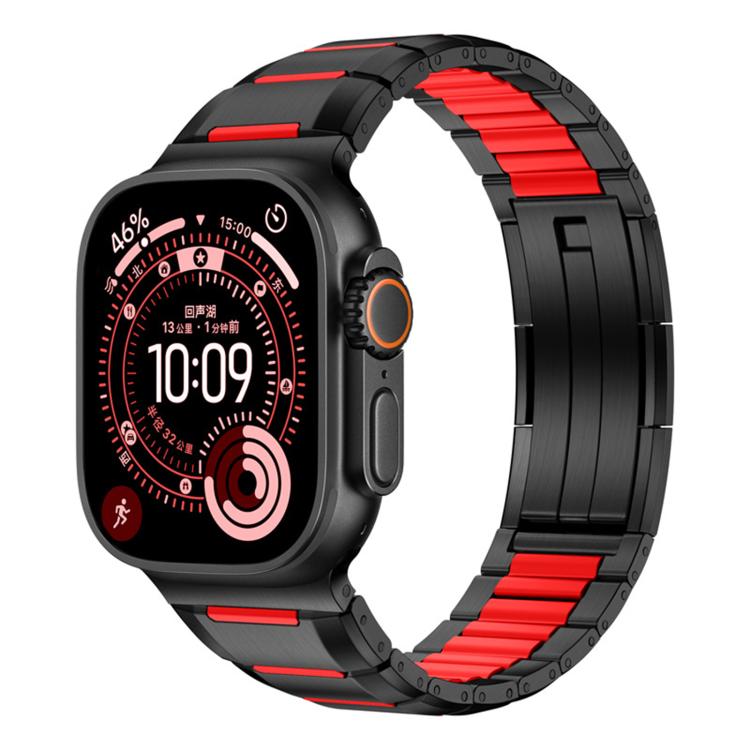 Correia de relógio em aço inoxidável com incrustação de borracha multifacetada, para Apple Watch 46mm / 49mm / 45mm / 44mm, para Apple Watch 42mm / 41mm / 40mm / 38mm