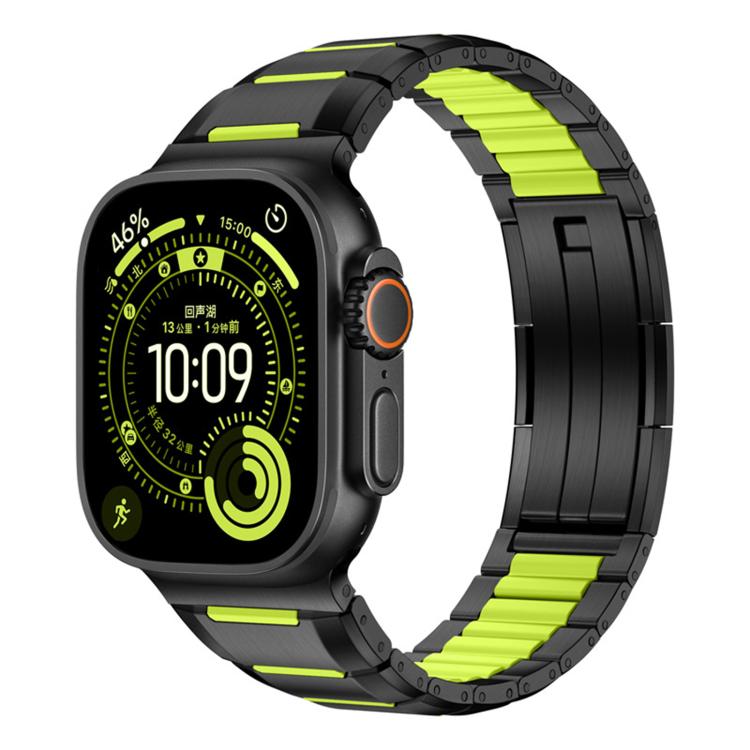 Correia de relógio em aço inoxidável com incrustação de borracha multifacetada, para Apple Watch 46mm / 49mm / 45mm / 44mm, para Apple Watch 42mm / 41mm / 40mm / 38mm