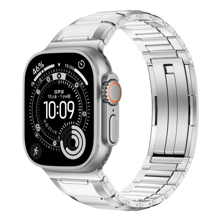 Correia de relógio em aço inoxidável com incrustação de borracha multifacetada, para Apple Watch 46mm / 49mm / 45mm / 44mm, para Apple Watch 42mm / 41mm / 40mm / 38mm