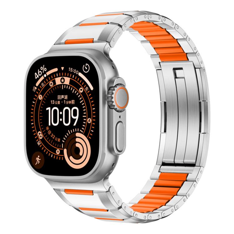 Correia de relógio em aço inoxidável com incrustação de borracha multifacetada, para Apple Watch 46mm / 49mm / 45mm / 44mm, para Apple Watch 42mm / 41mm / 40mm / 38mm