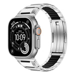 Correia de relógio em aço inoxidável com incrustação de borracha multifacetada, para Apple Watch 46mm / 49mm / 45mm / 44mm, para Apple Watch 42mm / 41mm / 40mm / 38mm