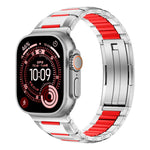 Correia de relógio em aço inoxidável com incrustação de borracha multifacetada, para Apple Watch 46mm / 49mm / 45mm / 44mm, para Apple Watch 42mm / 41mm / 40mm / 38mm