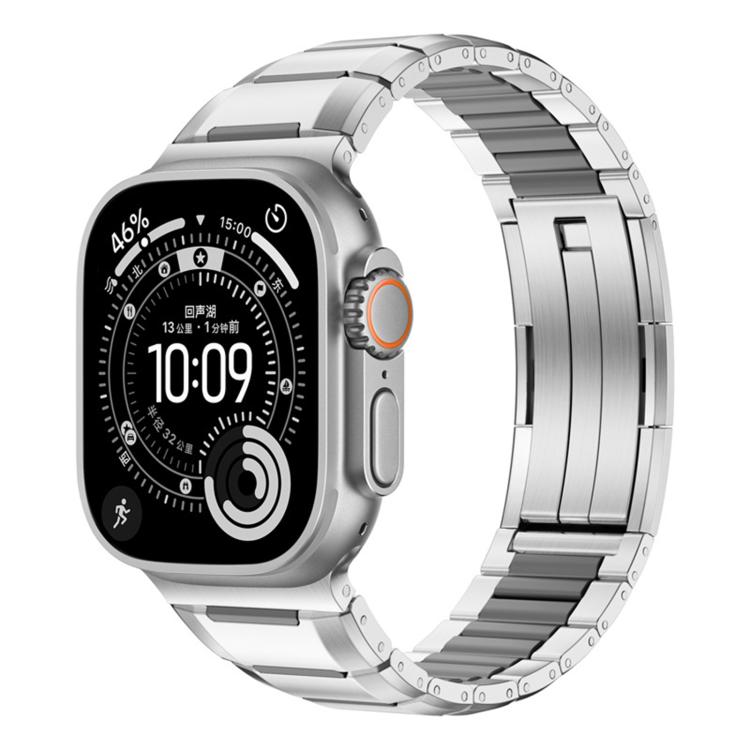 Correia de relógio em aço inoxidável com incrustação de borracha multifacetada, para Apple Watch 46mm / 49mm / 45mm / 44mm, para Apple Watch 42mm / 41mm / 40mm / 38mm