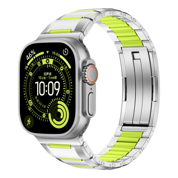 Correia de relógio em aço inoxidável com incrustação de borracha multifacetada, para Apple Watch 46mm / 49mm / 45mm / 44mm, para Apple Watch 42mm / 41mm / 40mm / 38mm