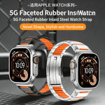 Correia de relógio em aço inoxidável com incrustação de borracha multifacetada, para Apple Watch 46mm / 49mm / 45mm / 44mm, para Apple Watch 42mm / 41mm / 40mm / 38mm