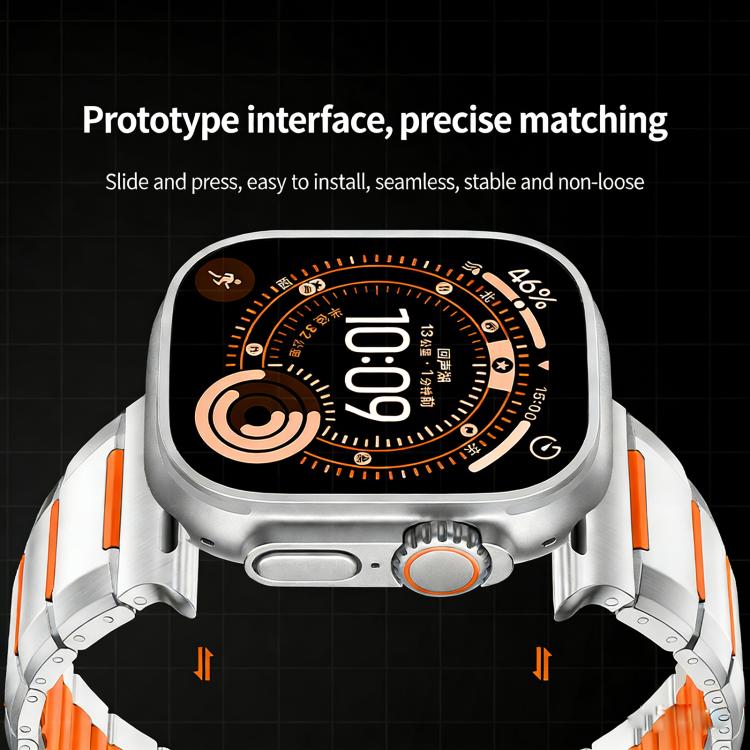 Correia de relógio em aço inoxidável com incrustação de borracha multifacetada, para Apple Watch 46mm / 49mm / 45mm / 44mm, para Apple Watch 42mm / 41mm / 40mm / 38mm
