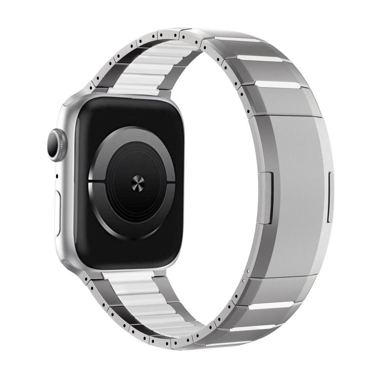 Correia de relógio em aço inoxidável bicolor curva com fecho lateral de libertação rápida, para Apple Watch 49mm / 46mm / 45mm / 44mm, para Apple Watch 42mm / 41mm / 40mm / 38mm