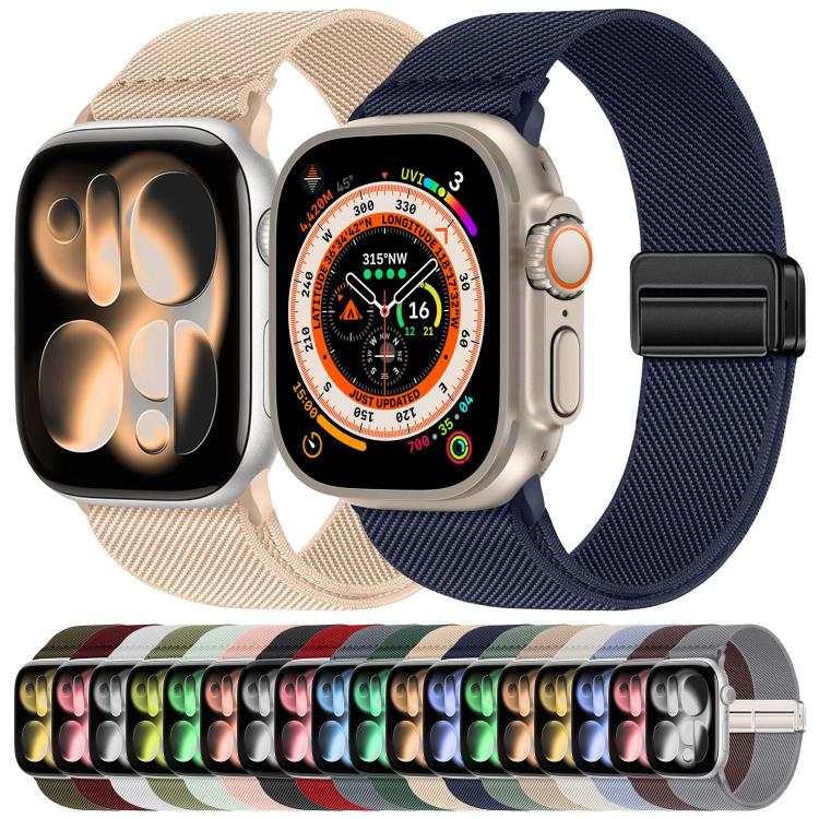Correia de relógio em nylon elástico com fivela magnética dupla, para Apple Watch 49mm / 46mm / 45mm / 44mm, para Apple Watch 42mm / 41mm / 40mm / 38mm