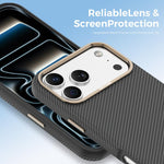 Capa de Telemóvel Magnética Resistente a Choques com Textura de Fibra de Carbono Kevlar Mocome, Para iPhone 17 Pro Max
