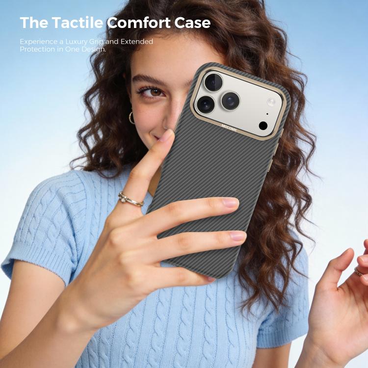 Capa de Telemóvel Magnética Resistente a Choques com Textura de Fibra de Carbono Kevlar Mocome, Para iPhone 17 Pro Max