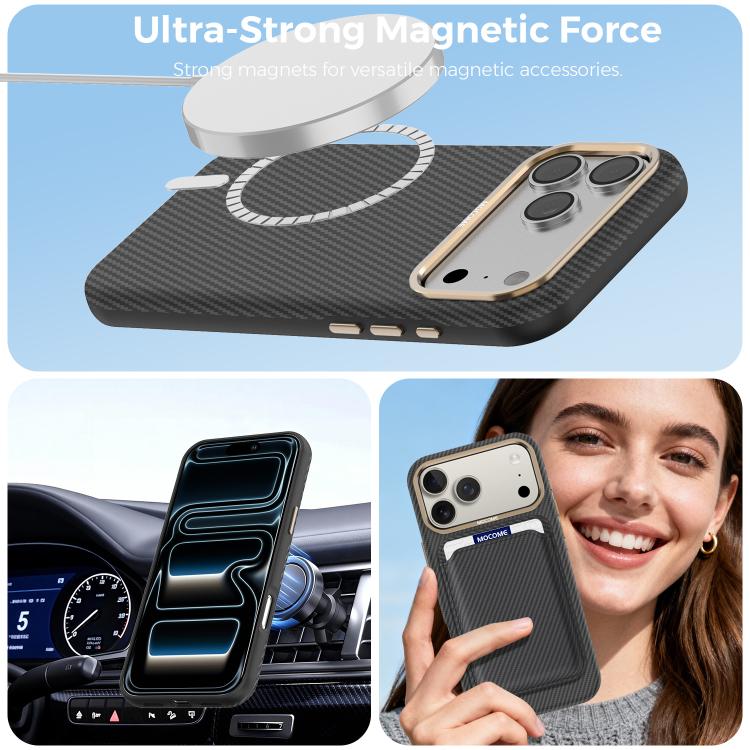 Capa de Telemóvel Magnética Resistente a Choques com Textura de Fibra de Carbono Kevlar Mocome, Para iPhone 17 Pro Max