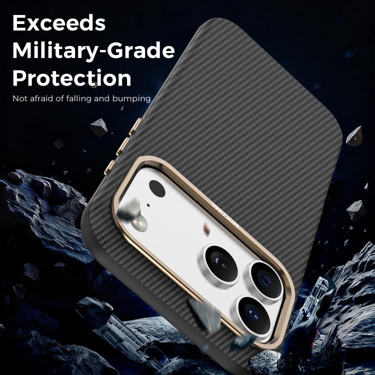 Capa de Telemóvel Magnética Resistente a Choques com Textura de Fibra de Carbono Kevlar Mocome, Para iPhone 17 Pro Max
