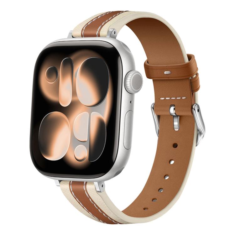 Correia de relógio em pele genuína com costura composta, para Apple Watch 46mm / 49mm / 45mm / 44mm, para Apple Watch 42mm / 41mm / 40mm / 38mm