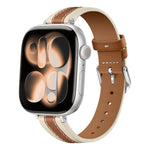 Correia de relógio em pele genuína com costura composta, para Apple Watch 46mm / 49mm / 45mm / 44mm, para Apple Watch 42mm / 41mm / 40mm / 38mm