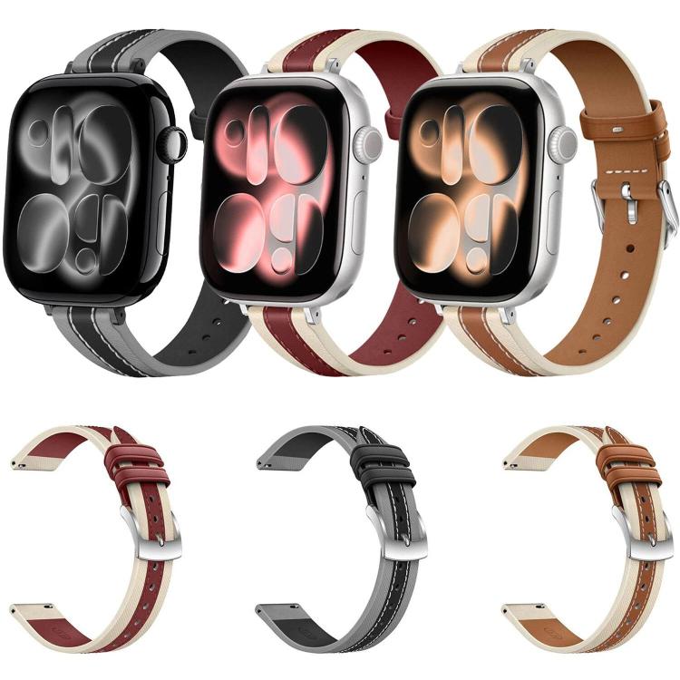 Correia de relógio em pele genuína com costura composta, para Apple Watch 46mm / 49mm / 45mm / 44mm, para Apple Watch 42mm / 41mm / 40mm / 38mm