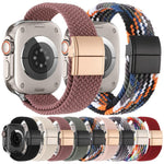 Correia de relógio de nylon trançado com fecho magnético de fivela metálica, para Apple Watch 49mm / 46mm / 45mm / 44mm, para Apple Watch 42mm / 41mm / 40mm / 38mm