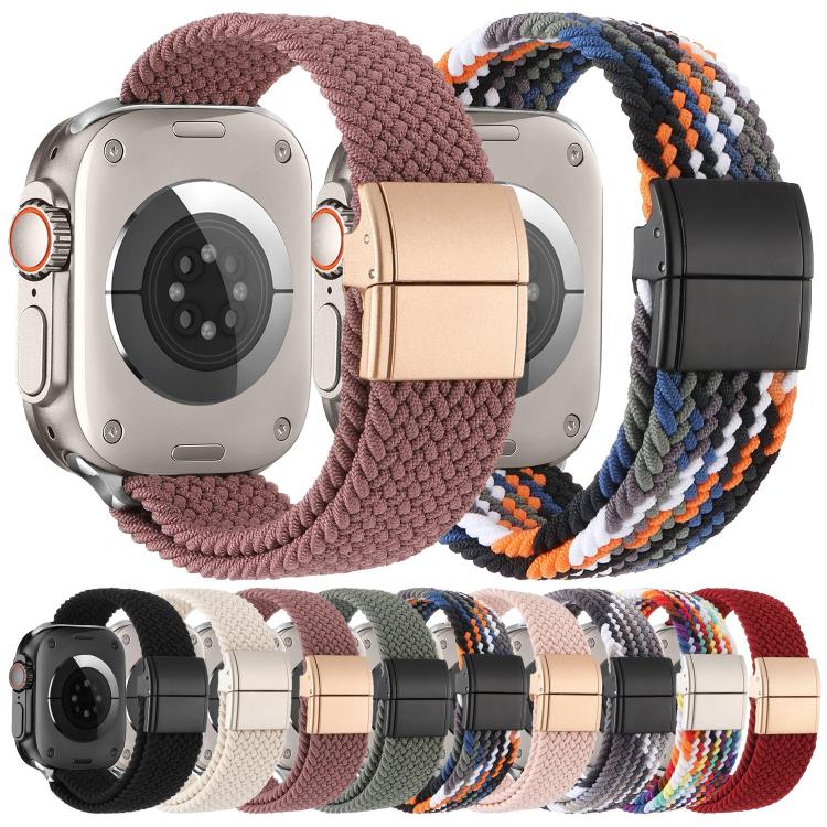 Correia de relógio de nylon trançado com fecho magnético de fivela metálica, para Apple Watch 49mm / 46mm / 45mm / 44mm, para Apple Watch 42mm / 41mm / 40mm / 38mm