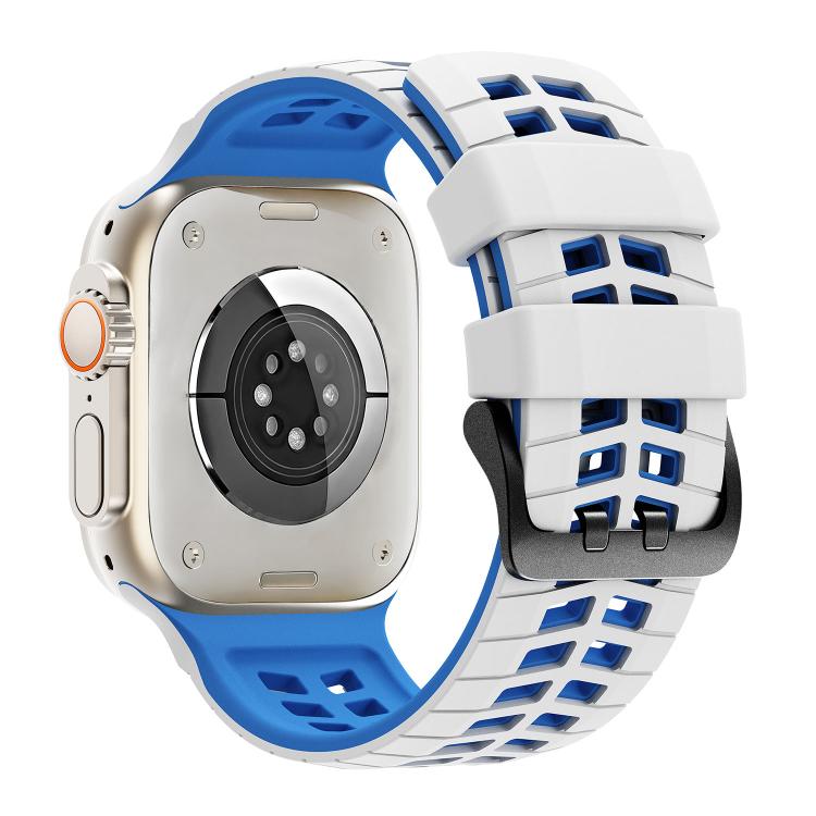 Correia de relógio de silicone com textura de pneu bicolor e dois furos, para Apple Watch 49mm / 46mm / 45mm / 44mm