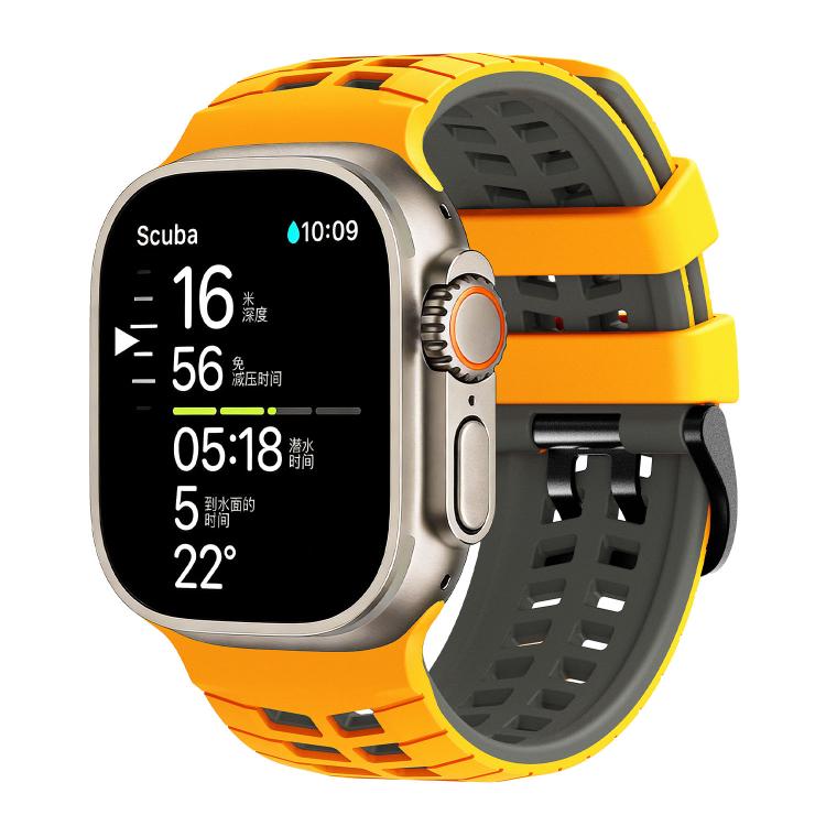 Correia de relógio de silicone com textura de pneu bicolor e dois furos, para Apple Watch 49mm / 46mm / 45mm / 44mm